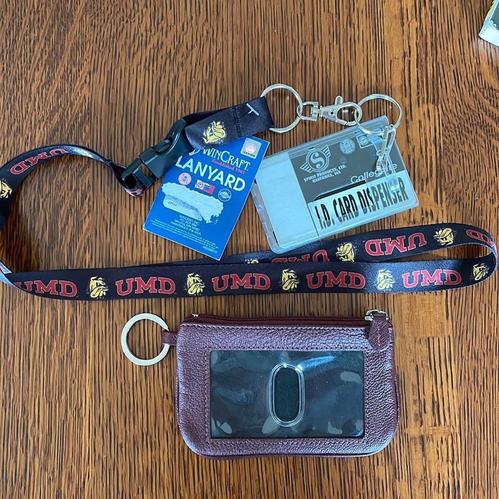 U of Minnesota-Duluth (UMD) lanyard with ID dispenser and mini UMD wallet
